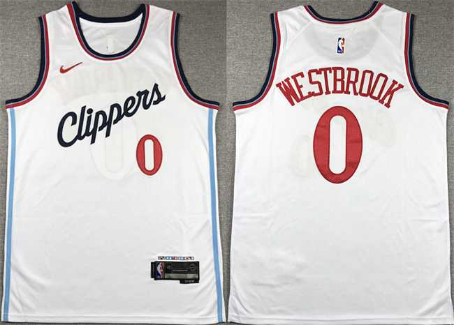 Mens Los Angeles Clippers #0 Russell Westbrook White Stitched Jersey